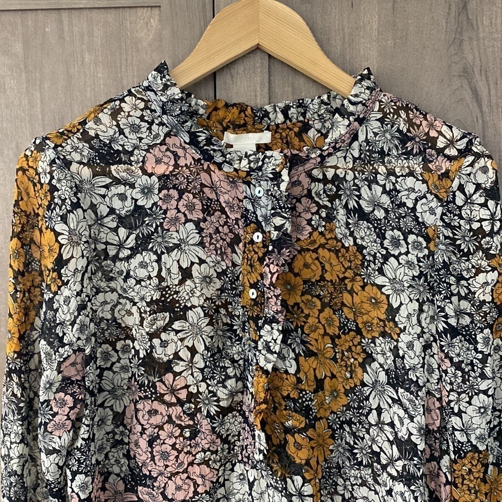 H&m Floral Button Sheer Long Sleeve Blouse Women’s Size 12 - Picture 4 of 15